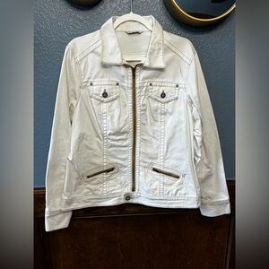CAbi Cream Jean Jacket with Zippered Pockets